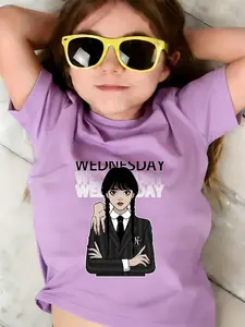 Girls' Wednesday Dark Version T-Shirt, Movie Character Print, Casual Tee, Soft Breathable, Cool Style