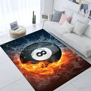 2D 8 Ball Fire & Water Flannel Area Rug - Billiards Pool Ball Print Soft Mat for Game Room & Living Room, Non-Slip Sports Home Decor #8BallRug #BilliardsPoolMat #GameRoomDecor #FireWaterCarpet #NonSlipFlannelRug