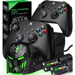 ESYWEN Rechargeable Controller Charger Station with 2X 5520mWh Battery Pack Accessories Storage Kit Compatible With Xbox One Series X/S/One/One X/One S Elite with 4 Battery Cases