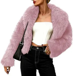 Tankaneo Womens Faux Fur Jacket Cropped Winter Fall Shaggy Coats Long Sleeve Fluffy Short Coat Fuzzy Outerwear