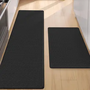 Anti Fatigue Cushion Padded Kitchen Mat for Floor - 17x29+17x59, Easy Clean, Waterproof & Oil Proof, Anti Slip Foam Rubber Runner Rug for Front Sink Comfort Standing, Black Set of 2