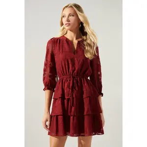 Yours Truly Floral Burnout Ruffle Layer Dress