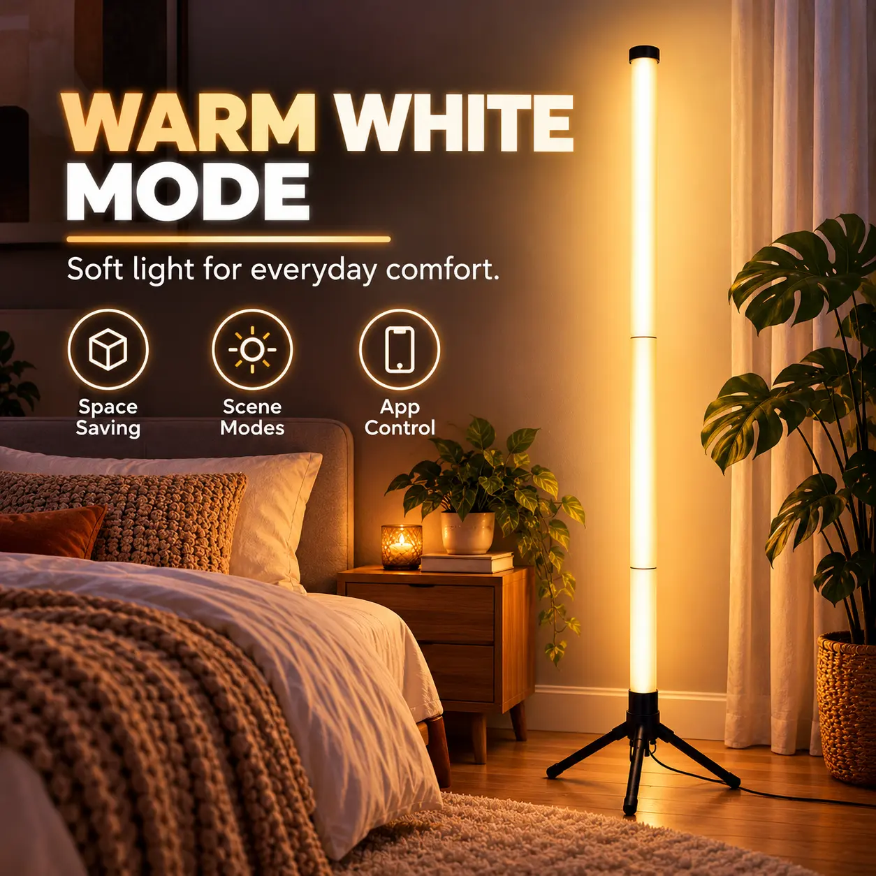 1PC RGBIC Corner Floor Light for Room Decor, Music Sync LED Ambient Lamp with Flowing Multicolor Effects, App & Remote Control, Dimmable Brightness and Timer for Bedroom, Gaming Room & TV Area