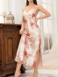 Elegant Floral Silk Camisole Nightdress, Vintage Style, Silky Slim Fit, Loungewear, Perfect for Home Wear, Ladies' Luxury Bedroom