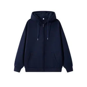 1pc Men'S Casual Polyester Hoodie - 350g Heavyweight Sweatshirt with Slight Stretch, Solid Color, Long Sleeve, Hooded Collar, Classic Ribbed Cuffs, Zip Up, Loose Fit for Daily Wear and Outdoor Travel - Autumn and Winter Top