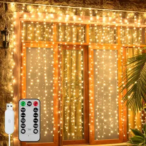 Curtain Lights 6.6x6.6ft, 200 LED String Lights with Remote 8 Modes Dimmable Timer, USB Power Fairy Light for Bedroom Backdrop Indoor Wall Window Wedding Decor, Warm White