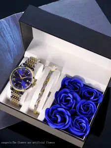 Men's Business Fashion Watch & Bracelet Set, Fashion Watch Set for Party, Daily Clothing Decor, Trendy All-match & Exquisite Watch Set for Birthday Gift