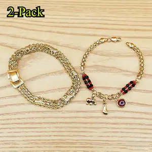 2-Pack Lucky Elephant Evil Eye Bestie Bracelets – Handmade Brass Design 7.5in, Trusted Protection Jewelry, Perfect Bestie & Birthday Gift for Close Friends, Stylish Everyday Wear for Women