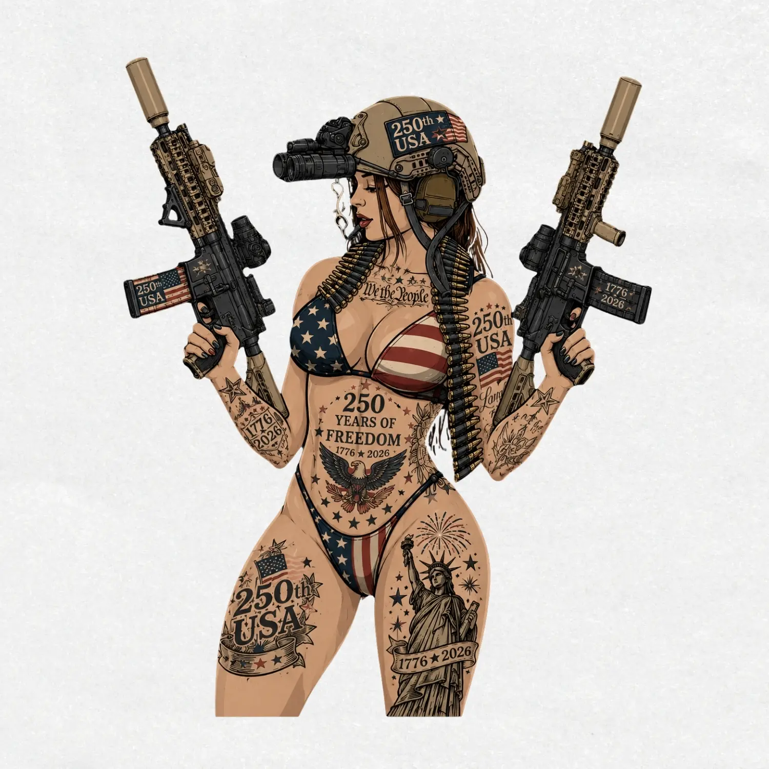 250th USA Tactical Girl Vinyl Sticker  4th of July Decal  Patriotic Pinup Soldier Sticker  American Freedom Tattoo Art