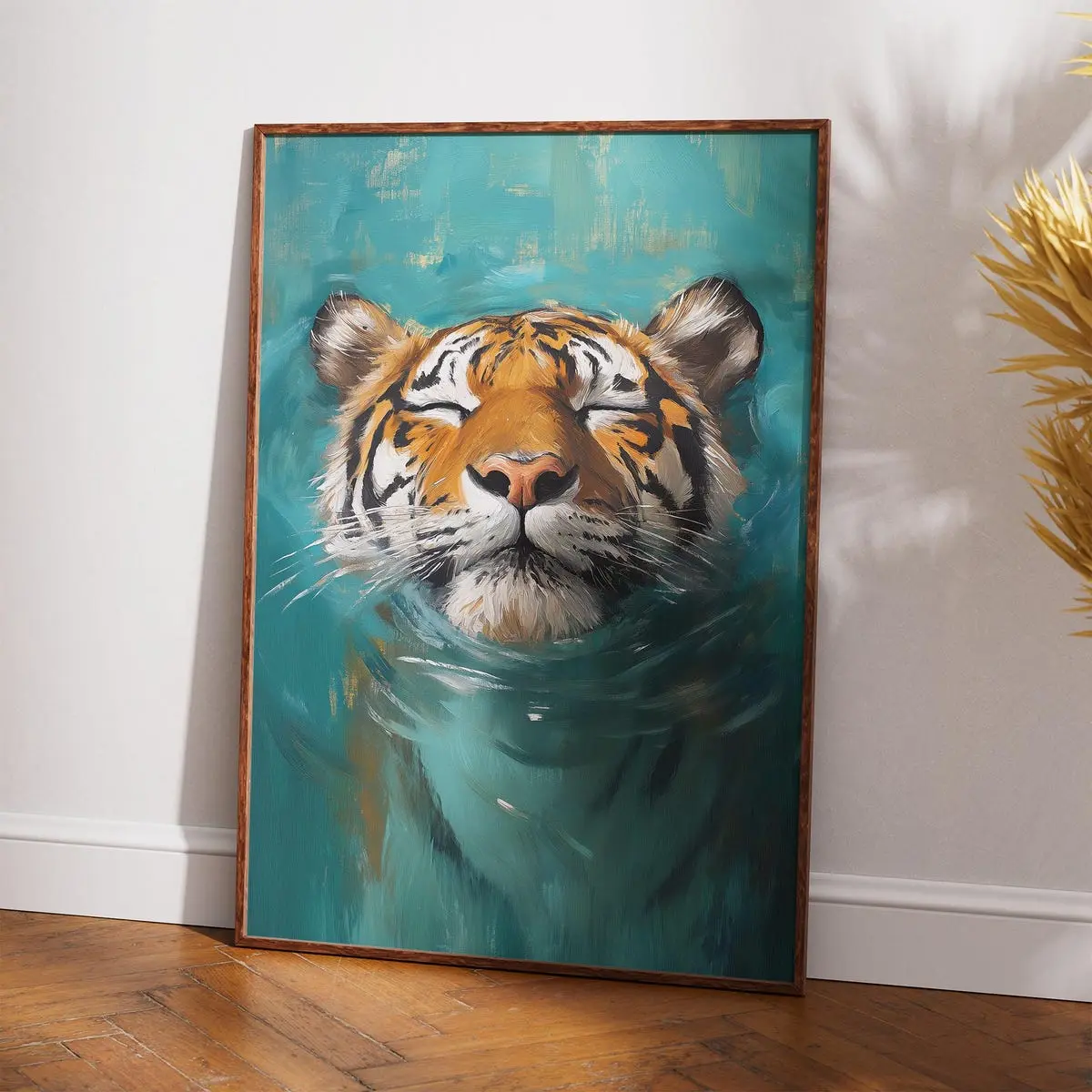 Majestic Tiger Wall Art Print, Jungle Animal Poster, Boho Wildlife Artwork, Tiger in Water Nature Decor – 5 Sizes (8x12–27x40 inch), Unframed, Room Decor