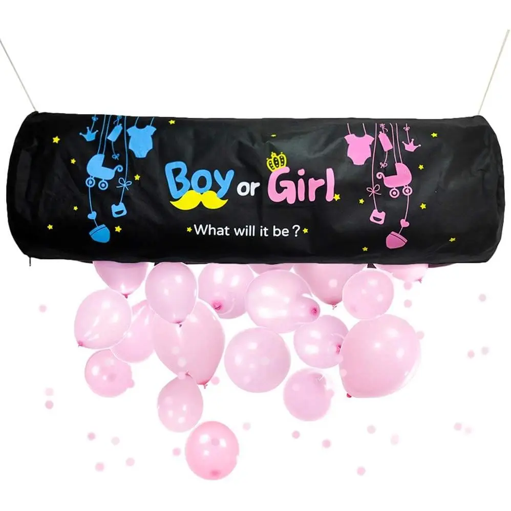Gender Reveal Balloon Drop Bag Kit with Festive Colorful Pink & Blue Balloons, Backdrop, Party Decorations, Favors for Boy-Girl Announcement Events, Festive Colorful Balloons