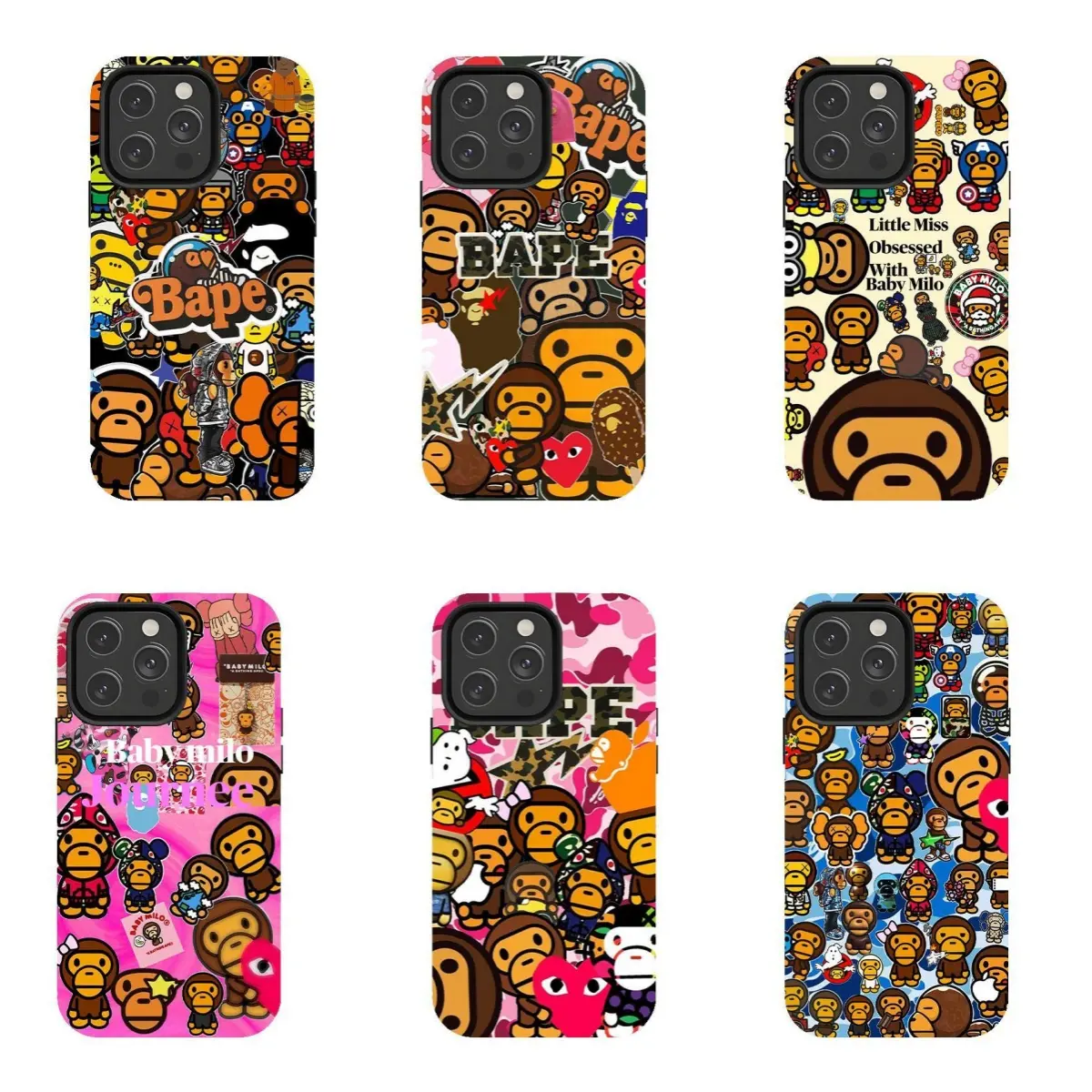 BAPE Baby Milo Cartoon Monkey Print Phone Case - Y2K Street Graffiti Aesthetic Style - Compatible with iPhone 11–17 Pro Max/Plus Series & Samsung Galaxy S23– Series - Shockproof, Full-Coverage Soft Silicone Protective Case