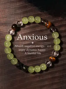 Anti-Anxiety Relaxation Natural Stone Dongling Beaded Bracelet, Tiger Eye Simulated Crystal Raw Gemstone, Unisex Sports Style Jewelry, Relief Bracelet