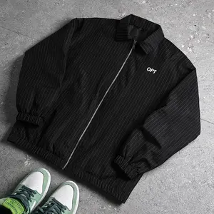 High-street coach jacket with vertical stripes and embroidery, black elastic cuffs, vintage commuter versatile casual outerwear