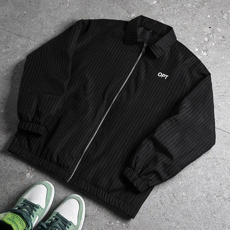 High-street coach jacket with vertical stripes and embroidery, black elastic cuffs, vintage commuter versatile casual outerwear Coats Long Sleeve