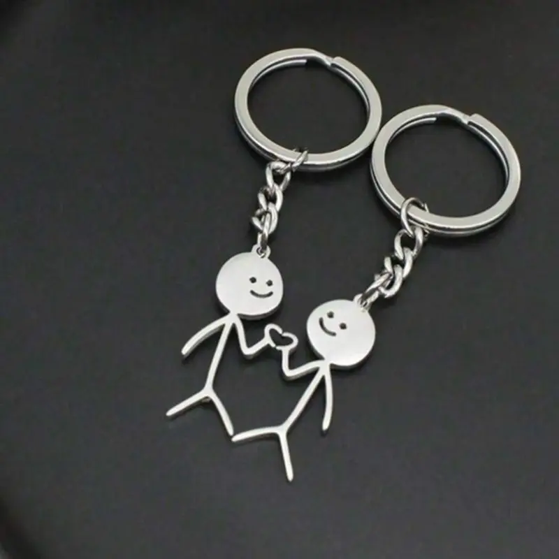 2pcs Stainless Steel Heart Stickman Keychain for Couples - Funny Keychain Metal Key Ring Purse Bag Backpack Car Key Charm Case Accessory Gift Matching Keychains for Best Friends