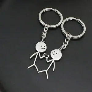2pcs Stainless Steel Heart Stickman Keychain for Couples - Funny Keychain Metal Key Ring Purse Bag Backpack Car Key Charm Case Accessory Gift Matching Keychains for Best Friends
