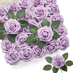 50 count Rose Artificial , Lilac  Roses for Decorations, Light Purple  Rose Bulk with Stem DIY Wedding Bouquets Floral Arrangements Bridal Shower Centerpiece Party Home Table Decor
