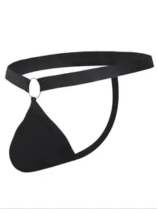 Men's Solid Color Metal Ring Decor Thong, Sexy Comfy Breathable Underwear for Daily Wear, Fashion Men's Underwear for All Seasons