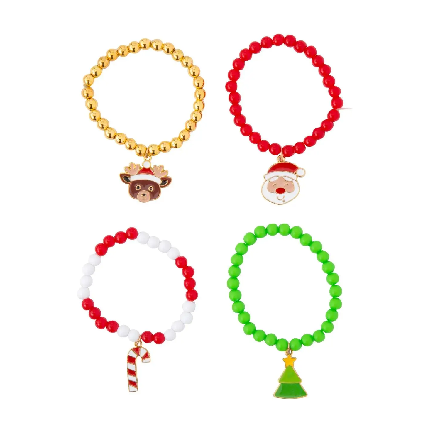 2 1/2" Plastic Beaded Stretchy Bracelets with Metal Christmas Charm - 12 Pc., Trendy Bangles, Stackable Bracelets, Acrylic Plastic Bracelets & Bangles