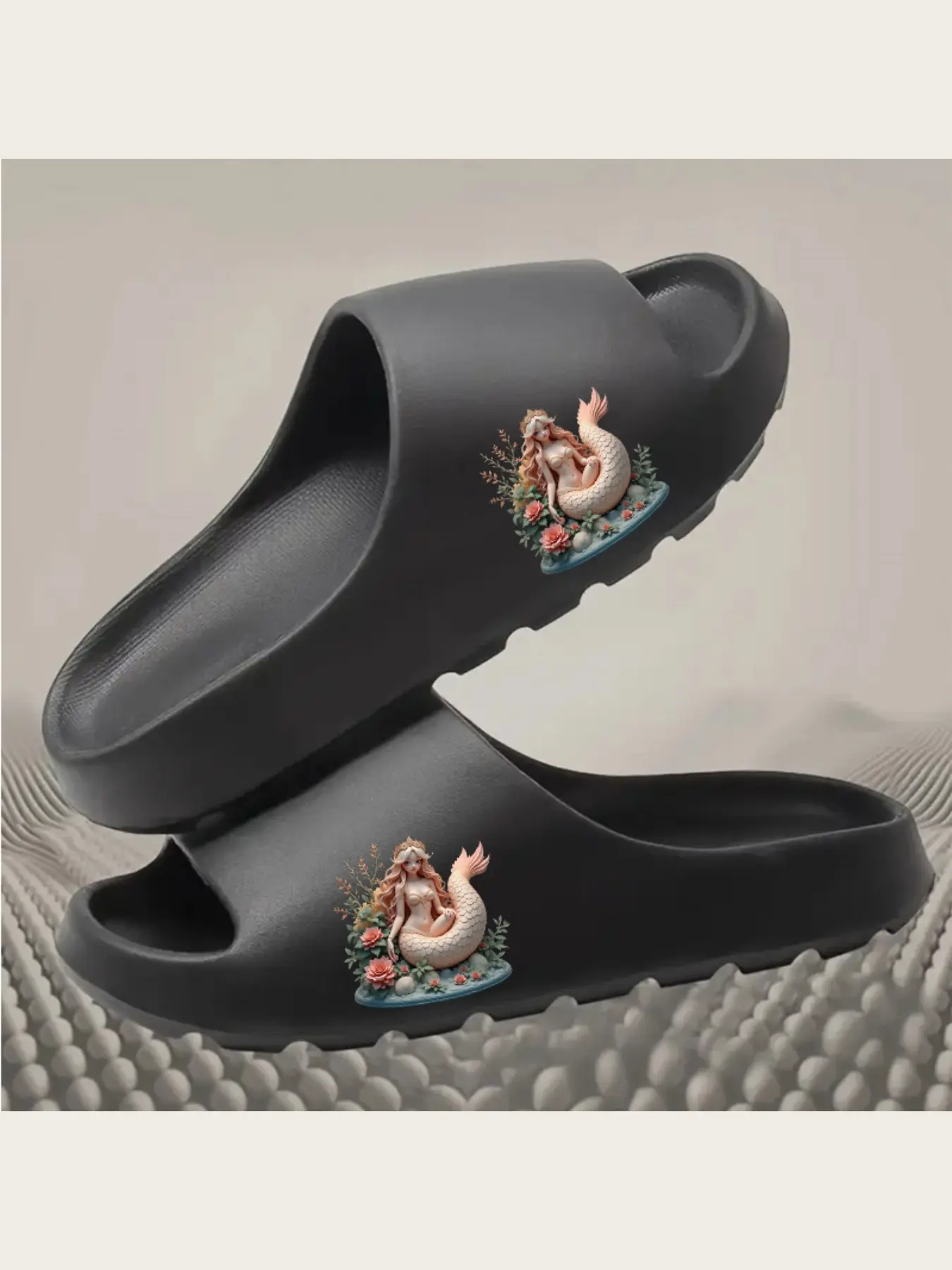 Women's Mermaid Princess Slippers with 3D Scale Pattern and Floral Crown Design Non Slip Soft Sole Beach Pool Bathroom Indoor Outdoor Sandals for Summer Vacation