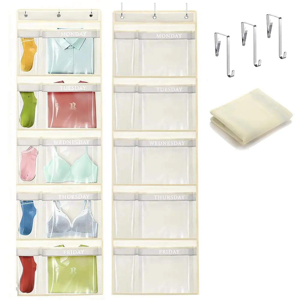 Weekly kids’ clothes organizer, Monday–Friday hanging closet storage bag, foldable weekly clothing sorter for school, bedroom, and home organization Hangable