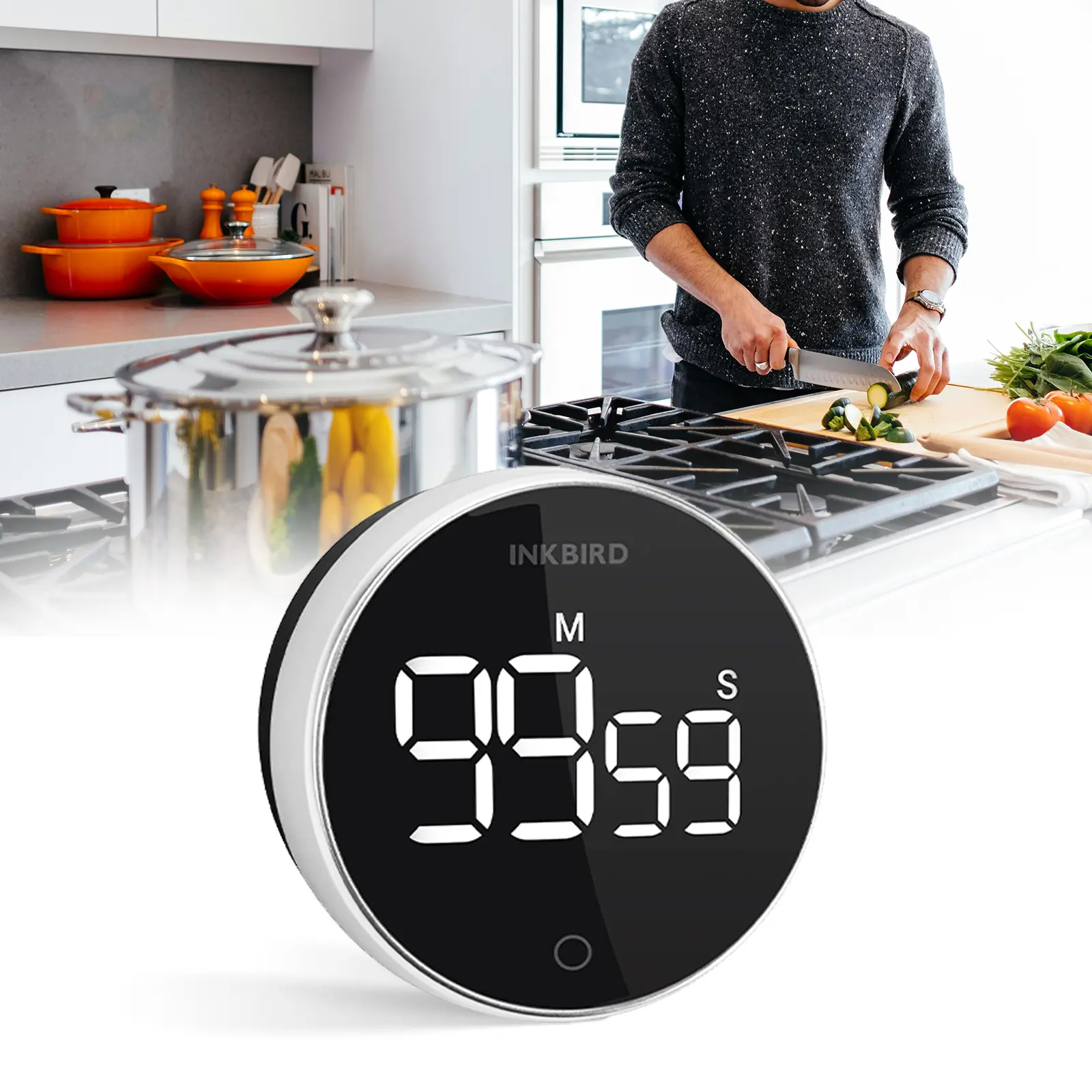 INKBIRD Digital Adjustable Silver Kitchen Timer - Intelligent Magnetic, Fast Charging, Smart Reminder, Rubber Design - for Cooking, Gaming, Home Kitchen Utensils & Gadgets
