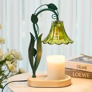 Candle Warmer Lamp with Timer and Dimmer , Adjustable Height Glass Candle Lamp, Electric Candle Lamp Warmer for  Decor, for Women,2-Bulb Candle Warmg Lamp for Jar Candles (Green)