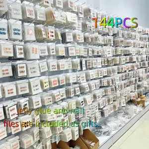 High-Quality Mystery Box Nail Kit Set, 144pcs Randomly Sent, Glossy Finish, Includes Jelly Glue & Nail File, Perfect DIY Gift