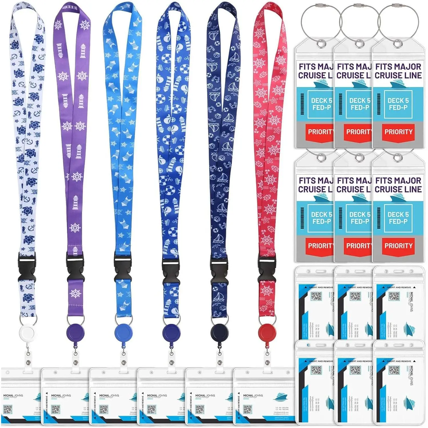 6 Pack Lanyards with Ship Card Holders, Retractable Badge Reels with  Luggage Tags ID Holders for Cruise Essentials Accessories Key Cards
