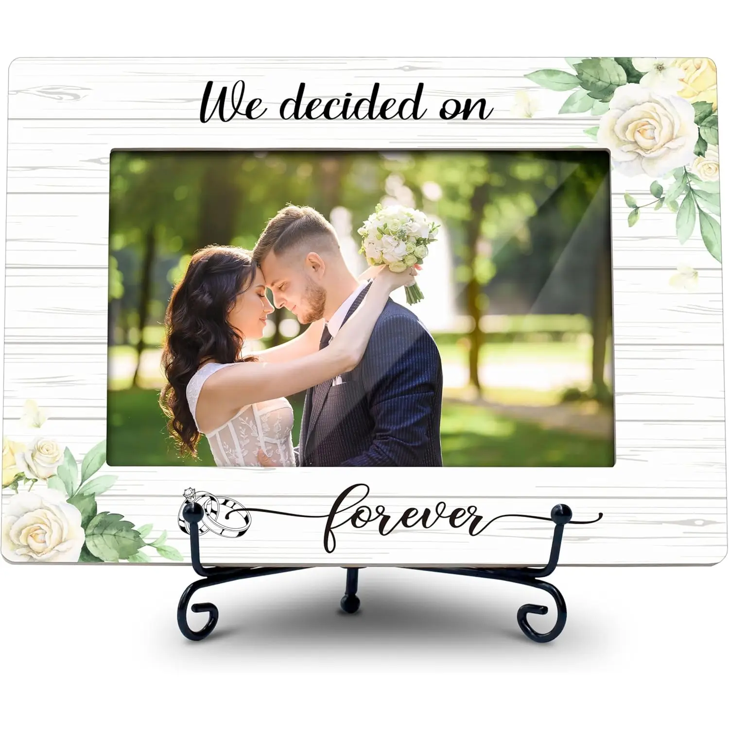 Wedding Picture Frame, We Decided on Forever 4X6 Photo Frame Wedding Gifts, Small Wooden Photo Frame With Iron Stand, Engagement Gifts For Couples, Gifts for Newlyweds