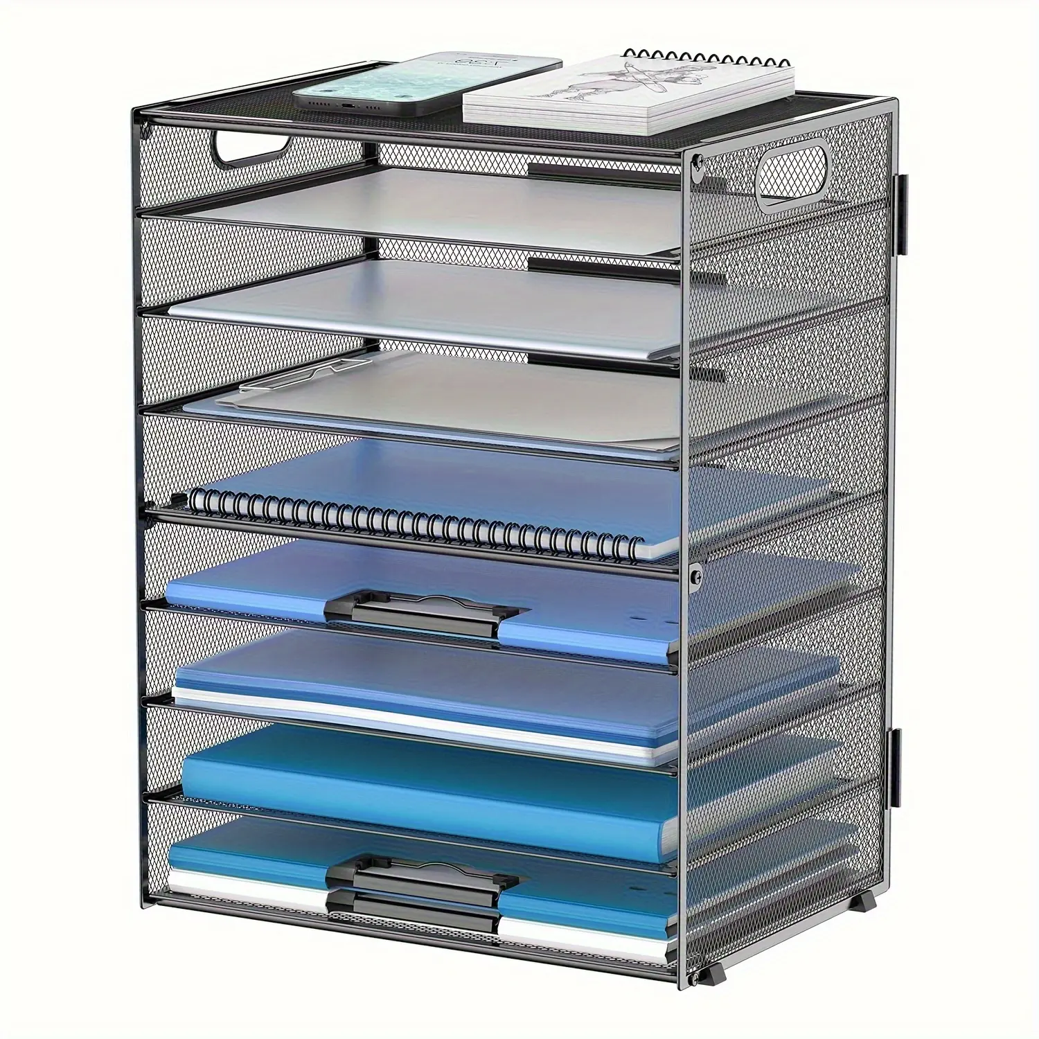 9-Tier Paper Letter Tray Desk Organizer with Handles, Mesh File Holder Organization, Paper Sorter Desk Organizer for Office Home School