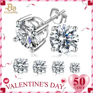 Delzzad 18k Gold-Plated Four-Prong Stud Earrings Round Lab-Created Moissanite Stud Earring S925 Sterling Silver Moissanite Jewelry Perfect Birthday Mother’s Day Christmas Gift for Men Women Wedding Set Daily Anniversary Engagement Gift