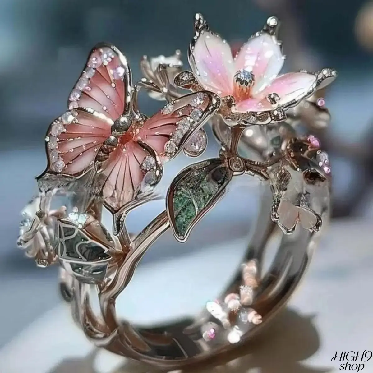 Female Adjustable Color Drip Butterfly Opening Ring, 1 Size - Funky Artist-Style Flower Decor Charm Jewelry, Party Outfit Statement Accessory for Women Boutique Gifting, Flowers, One Size