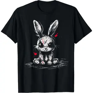 Cotton Graphic Tees Streetwear Gifts  Evil Horror Bunny Rabbit Creepy Cute Alt Goth Grunge Demon T-Shirt
