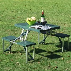Outsunny Dark Green Portable Folding Picnic Table & Chair Set for Outdoor Adventures Compact Design Easy Storage & Transport Ideal for Family Gatherings