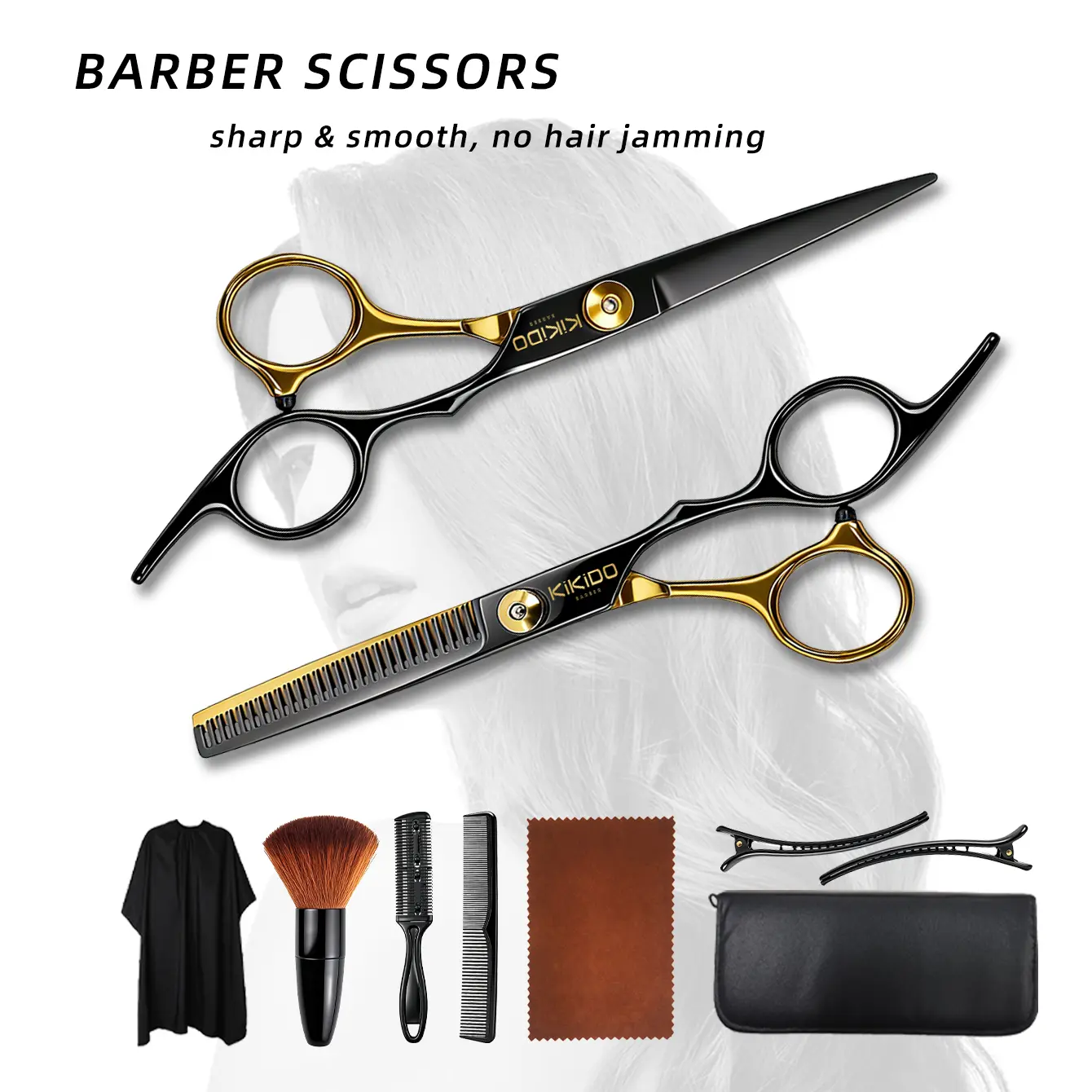 Professional Hair Cutting Scissors Set Sharp Stainless Steel Barber Thinning Shears with Cape Comb Clips Brush Case Home Salon