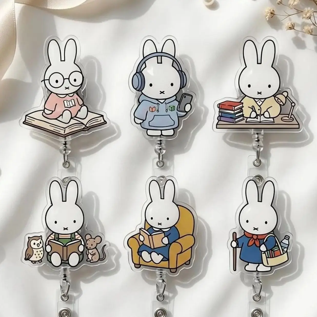 Miffy Study Bunny Acrylic Clip, Cute Reading Rabbit Desk Decor, Book Lover Gift, Student Study Accessory, Kawaii Office Decoration