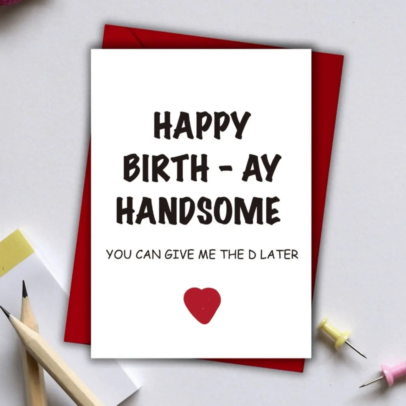 1PC Suggestive Birthday Greeting Card, Message Card for Him - "Happy Birth-Ay Handsome! You Can Give Me the D Later" for Boyfriend, Husband, Perfect for Milestone Birthdays, Steamy Date Nights, Birthday Surprises, Card Design, Birthday Cards