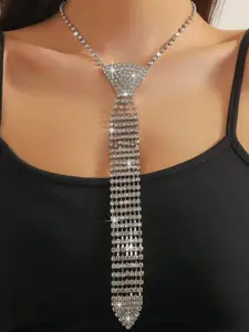 Rhinestone Decorated Tie Necklace for Women for Gift, Fashionable Rhinestone Decorated Fashion Jewelry for Party, Daily Clothing Decor, Trendy All-match & Exquisite Jewelry for Birthday Gift, Goddess Necklace