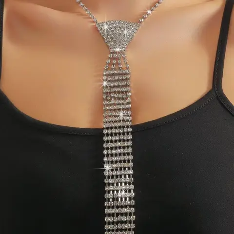 Rhinestone Decorated Tie Necklace for Women for Gift, Fashion Jewelry for Party and Daily Wear, Trendy All-match Jewelry, Goddess Necklace, Chic Gorgeous Jewelry, Fashion Accessories