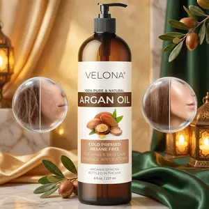 Velona 100% Pure Natural Unrefined Cold-Pressed Argan Oil - 8 Fl Oz Morocco Oil, Skin & Face Care, Nail Protector, Cap Kit
