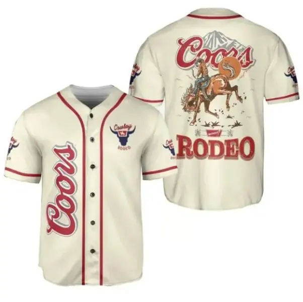 Cream Western Rodeo Baseball Jersey, Cowboy Horse Graphic Button Up Shirt, Unisex Country Festival Jersey