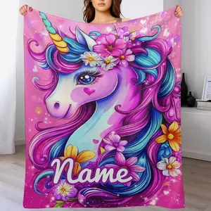 Custom Name Beautiful Dazzling Unicorn Blanket - Personalized Name Gift ,Suit for The Sofa, Bed, Travel, Camping, Living Room, Office, Chair，Gifts for Family or Child  ,Friend , Send your custom text via shop chat to personalize