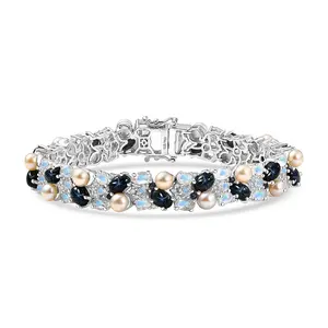 Blue Star Sapphire DF and Multi Gemstone 23.50 ctw Celestial Tapestry Bracelet in Rhodium Over Sterling Silver 7.25 In Christmas Gifts