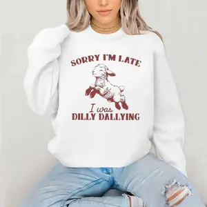 Women's Lamb & Letter Print Tee Sweatshirt Hoodie, Casual Crew Neck Shirt For Daily, Holiday, Ladies Clothes For Summer, Unisex Sweater Pullover Tee
