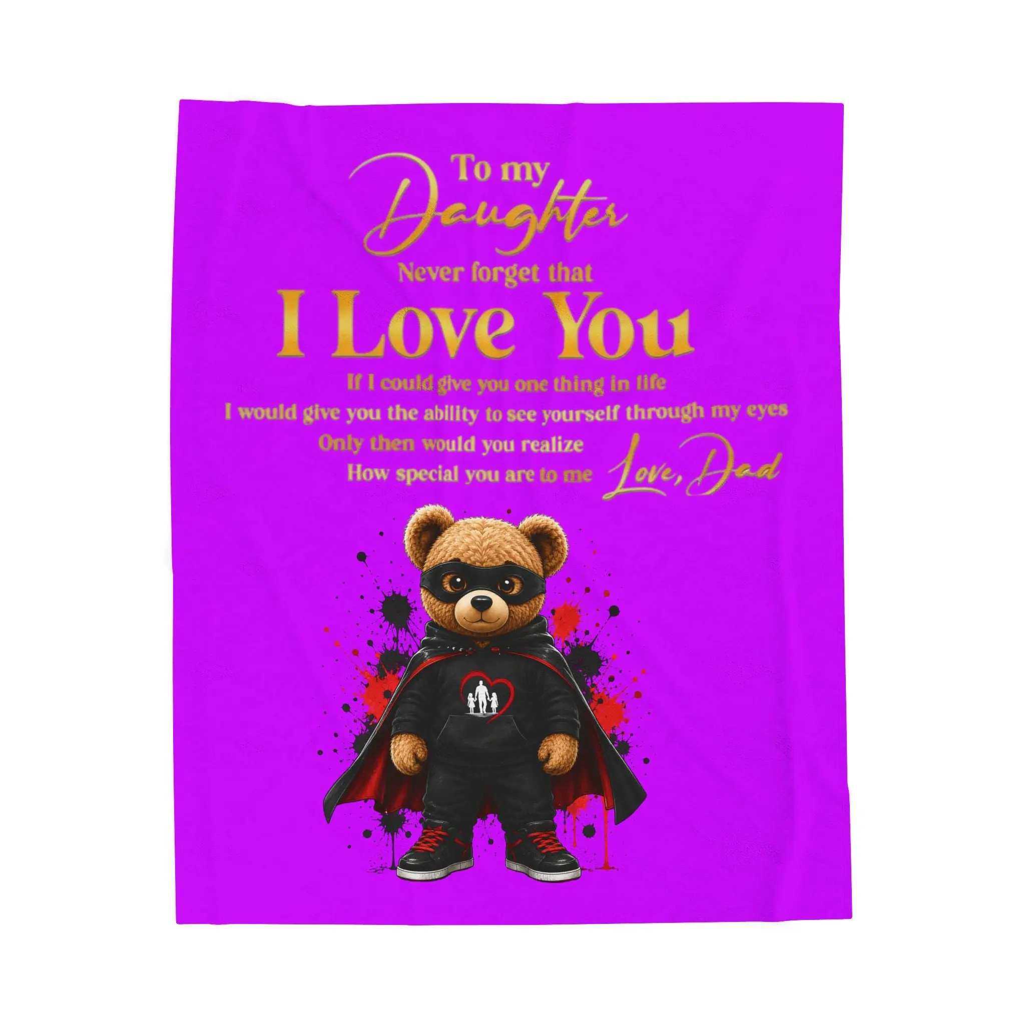 Daughter I Love You Plush Blanket – Superhero Teddy Velveteen Throw