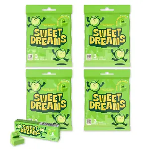 Sweet Dreams Center Filled Soft Chewy Candy Individually Wrapped, Gluten-Free Candies, Bulk Fruit Chews - Green Apple Flavor, 3 Sticks Per Bag, 8 Pieces Per Stick