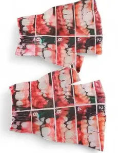 Y2K Unisex Soft Knit Full Finger Gloves, X-Ray Teeth Grid Print, Grunge Horror Graphic, One Size Stretch Fit, Winter Hand Warmers, Alt Streetwear Accessory