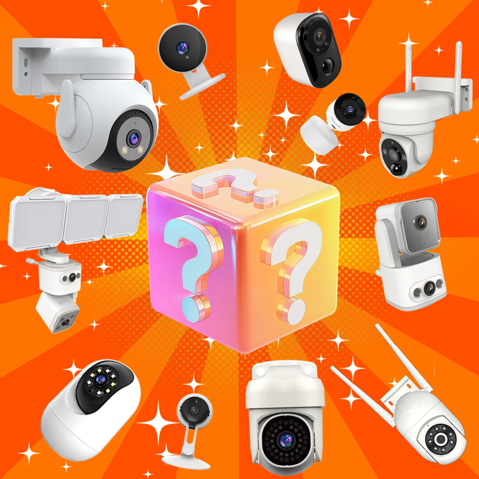 2025 mysterious security surveillance camera box, Surprise Gift Box, absolutely worth the money, including outdoor surveillance camera, spherical camera, indoor mini surveillance camera, light bulb wireless security camera,Rich and diverse styles